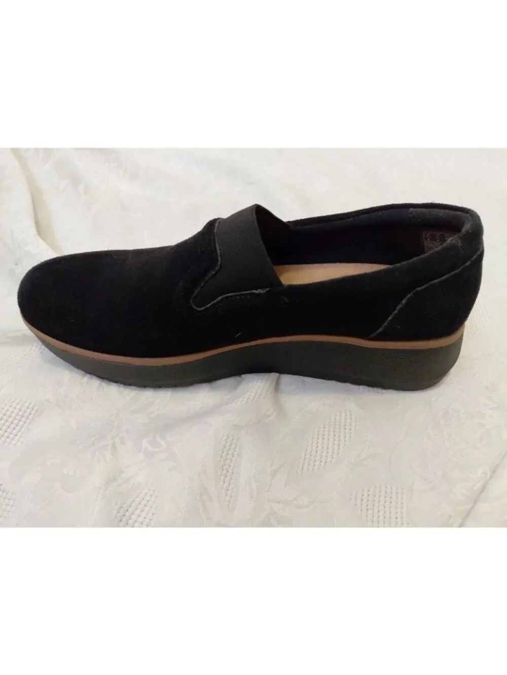 Clarks Women's Zylah Sky Slip On Wedge Black Suede US 9 EU 40 Comfort